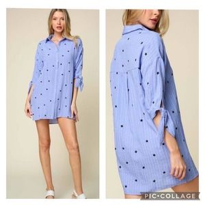 Lumiere Blue Striped Star Print Shirt Dress Womens Large